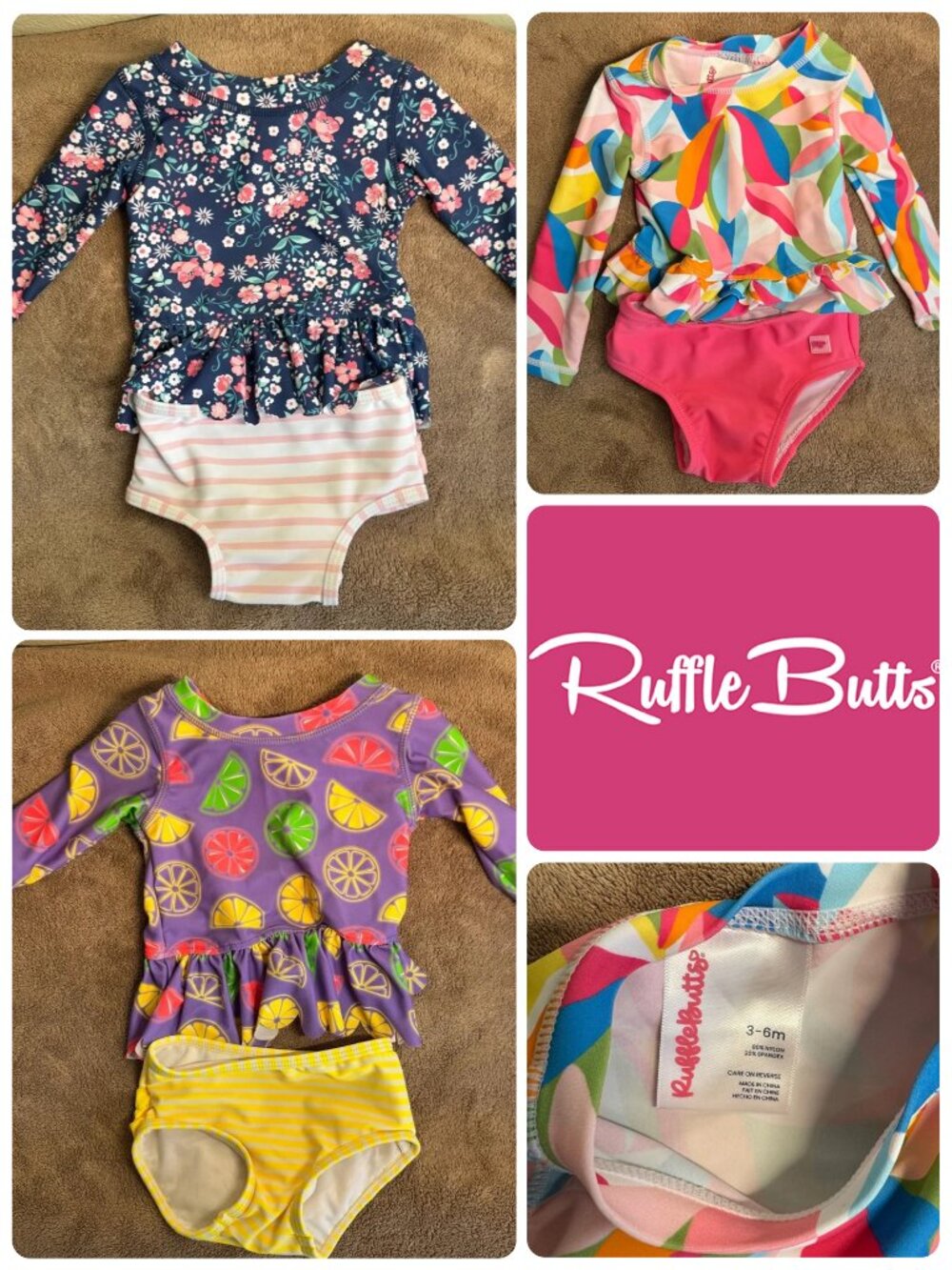 x3 Rufflebutts Baby Swim Set, UPF 50+, 3-6 months